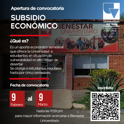 APERTURA DE CONVOCATORIA SUBSIDIO ECONÓMICO 2026-1