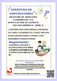 Convocatoria Revisión de Derechos Económicos y/o Verificación de Estrato Socioeconómico 2026-2